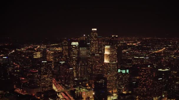 Los Angeles Night Aerial View Downtown City Lights California — Stock Video