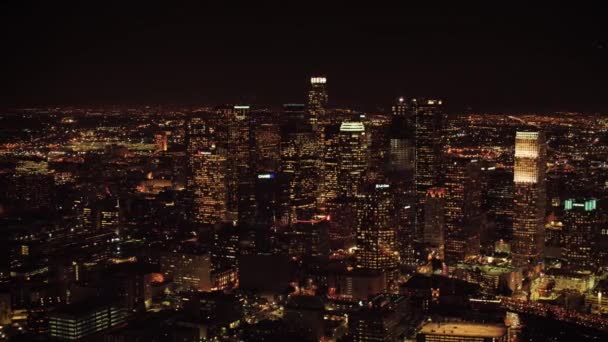 Los Angeles Nachts Californië Luchtfoto Binnenstad City Lights — Stockvideo