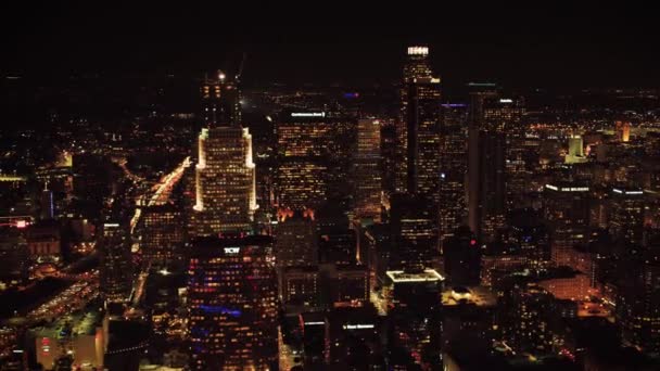 Los Angeles Natten Flygfoto Downtown Kalifornien City Lights — Stockvideo