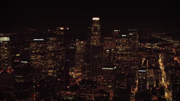 Λος Άντζελες Την Νύχτα Αεροφωτογραφία City Lights Downtown Καλιφόρνια — Αρχείο Βίντεο
