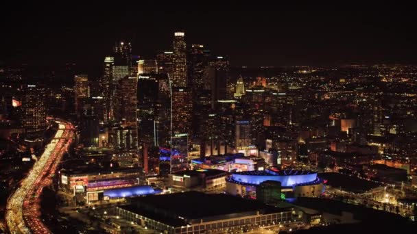 Los Angeles Bei Nacht Stadtbeleuchtung Kalifornien Luftaufnahme Innenstadt — Stockvideo