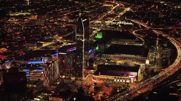 Nacht Los Angeles Luchtfoto Downtown Californië City Lights — Stockvideo