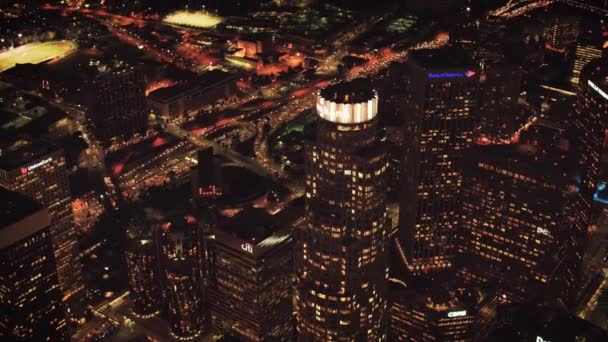 Nacht Los Angeles Luchtfoto City Lights Downtown Californië — Stockvideo