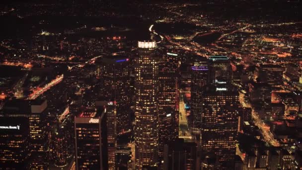 Natt Los Angeles Flygfoto Kalifornien Downtown City Lights — Stockvideo