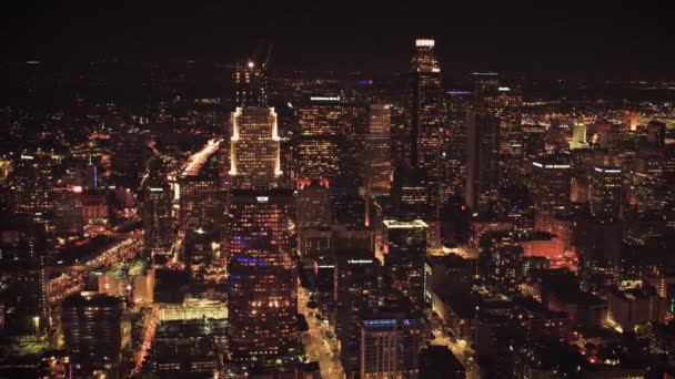 Noite Los Angeles Luzes Cidade Centro Cidade Vista Aérea Califórnia — Vídeo de Stock