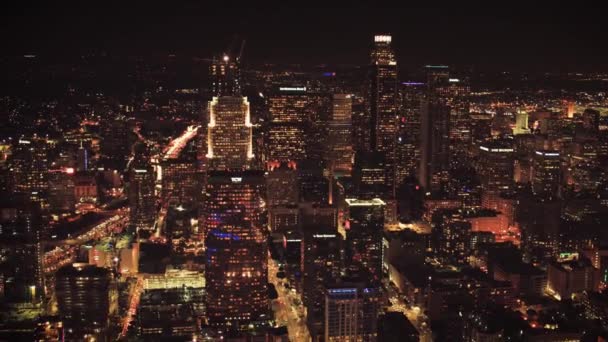 Night Los Angeles Luci Della Città Centro Città Vista Aerea — Video Stock