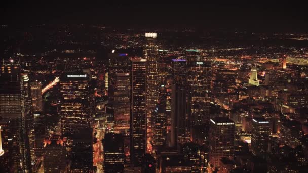 Noite Los Angeles Luzes Cidade Centro Cidade Califórnia Vista Aérea — Vídeo de Stock