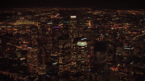 Natt Los Angeles City Lights Flygfoto Kalifornien Downtown — Stockvideo