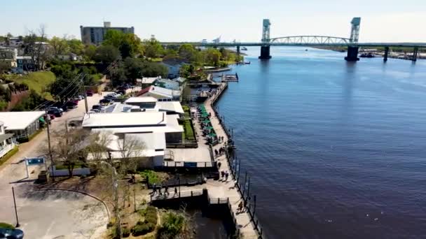 Wilmington North Carolina Cape Fear River Uitzicht Lucht Wilmington Riverwalk — Stockvideo