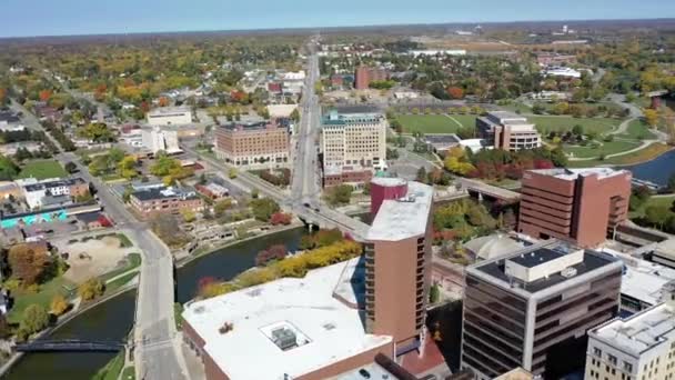 Flint Michigan Şehir Merkezi Nanılmaz Manzara Hava Görüntüsü — Stok video