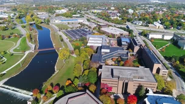 Flint Michigan Downtown Aerial View Flint River — Stok video