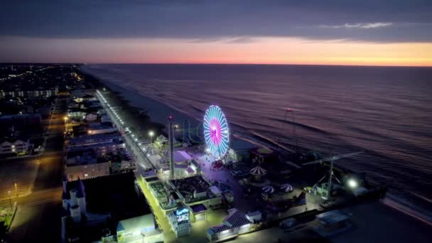 Early Morning Seaside Heights New Jersey Aerial View Ferris Wheel — стокове відео
