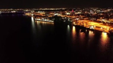 Gece Camden, Hava Manzarası, Savaş Gemisi New Jersey, Delaware Nehri