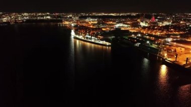 Gece Camden, Savaş Gemisi New Jersey, Hava Manzarası, Delaware Nehri