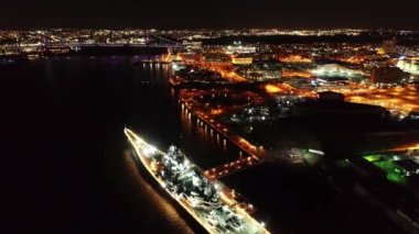 Gece Camden, Savaş Gemisi New Jersey, Delaware Nehri, Hava Manzarası