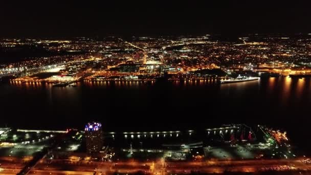 Camden Noche Nueva Jersey Centro Delaware River Vista Aérea — Vídeo de stock
