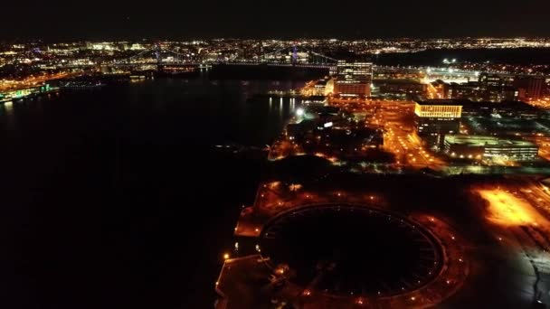 Camden Bei Nacht Luftaufnahme New Jersey Innenstadt Delaware River — Stockvideo