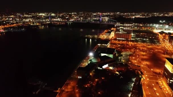 Camden Night Aerial View New Jersey Delaware River Downtown — стоковое видео