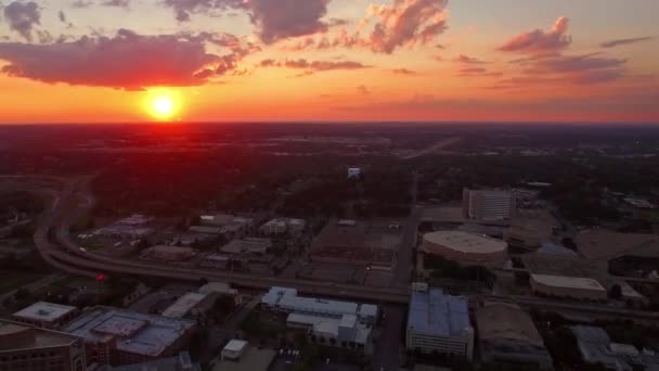 Закат Над Бирмингемом Алабама Воздушный Полет Изумительный Полет Центр Города — стоковое видео