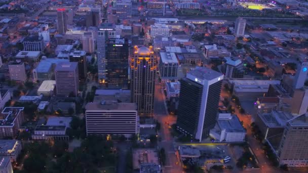 Aerial Fliegen Über Abend Birmingham Downtown Alabama Erstaunliches Stadtbild — Stockvideo