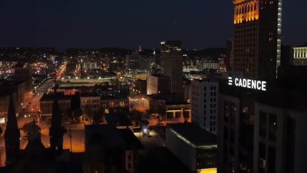 Vuelo Aéreo Durante Noche Birmingham Centro City Lights Alabama — Vídeo de stock