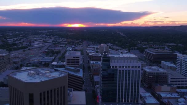 Apus Soare Peste Boise Idaho Zbor Aerian Centru Uimitor Peisaj — Videoclip de stoc