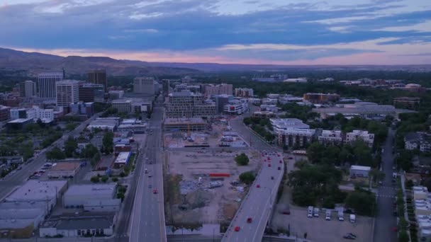 Voando Aéreo Sobre Boise Idaho Centro Cidade Incrível Paisagem Urbana — Vídeo de Stock