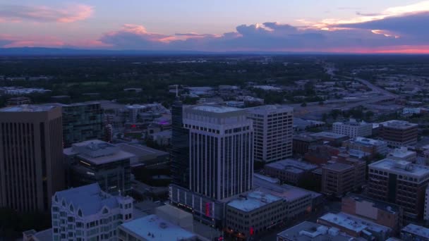 Sunset Boise Idaho Amazing Cityscape Downtown Aerial Flying — Vídeo de Stock