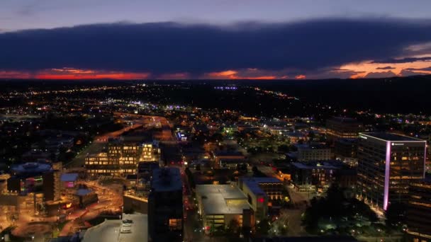 Vuelo Aéreo Durante Noche Boise Idaho Hermoso Paisaje Urbano Centro — Vídeos de Stock