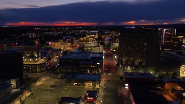 Vuelo Aéreo Por Noche Boise Hermoso Paisaje Urbano Idaho Centro — Vídeos de Stock