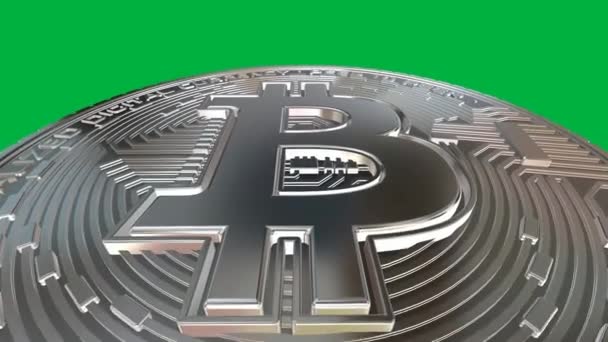 Real Platinum Bitcoin Top View Green Screen Background Render — Stock Video