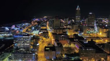 Gece Havadan Uçan Cleveland, İnanılmaz Şehir, Ohio, Şehir Merkezi