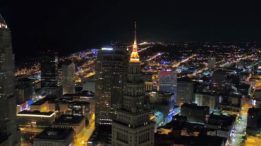 Gece Havadan Uçma Cleveland, Ohio, İnanılmaz Şehir Merkezi