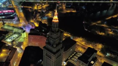 Gece Havadan Uçma Cleveland, Ohio, Şehir Merkezi, Güzel Şehir