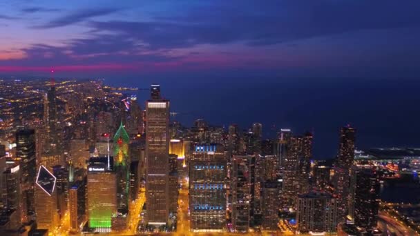 Vuelo Aéreo Durante Noche Chicago Illinois Paisaje Urbano Increíble Centro — Vídeos de Stock