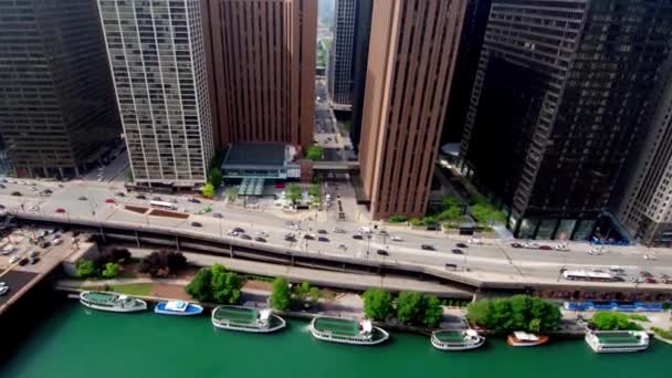 Latanie Lotnicze Nad Chicago Illinois Downtown Chicago Riverwalk — Wideo stockowe