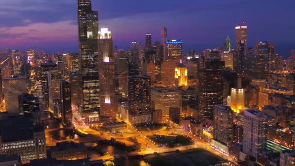 Aerial Flying Night Chicago Downtown Amazing Cityscape Illinois — Stockvideo