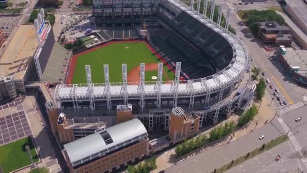 Aerial Flying Cleveland Progressive Field Downtown Ohio — Stock Video