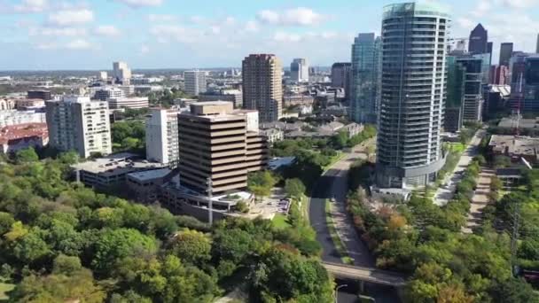 Luchtvliegen Boven Dallas Downtown Amazing Cityscape Texas — Stockvideo