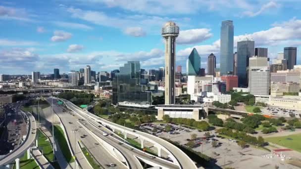 Luchtvliegen Dallas Texas Downtown Mooi Stadsgezicht — Stockvideo