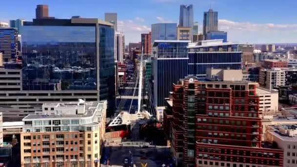 Aereo Che Vola Sopra Denver Paesaggio Urbano Stupefacente Colorado Centro — Video Stock