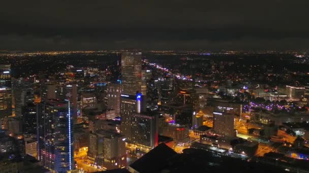 Vuelo Aéreo Durante Noche Denver Centro Colorado Paisaje Urbano Increíble — Vídeos de Stock