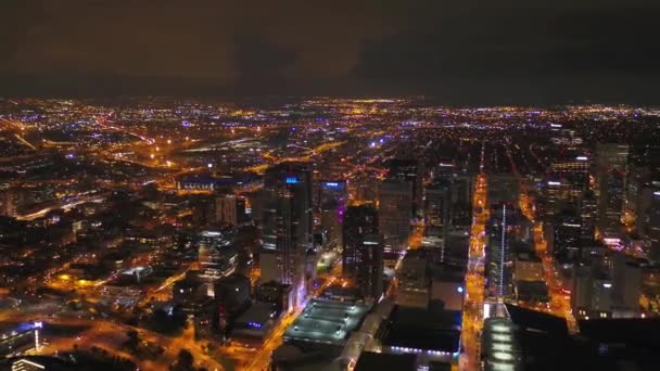 Gece Uçan Havadan Denver Nanılmaz Şehir Şehir Merkezi Colorado — Stok video