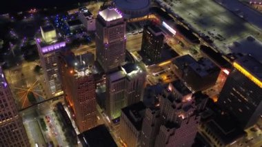 Gece Detroit 'te Hava Uçuşu, Şehir Işıkları, Şehir Merkezi, Michigan