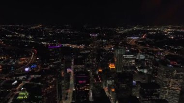 Gece Houston 'ın Üzerinde Uçan Hava, İnanılmaz Şehir, Teksas, Şehir Merkezi