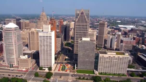 Latanie Lotnicze Nad Detroit Michigan Śródmieście Niesamowite Miasto — Wideo stockowe