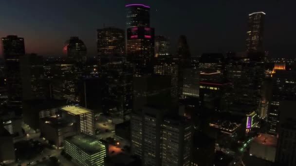 Aerial Flying Night Houston Texas Downtown Amazing Cityscape — стокове відео