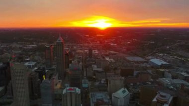 Sunset Over Indianapolis, Aerial Flying, Downtown, Amazing Cityscape, Indiana