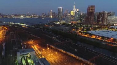 Jersey City, New Jersey, Hoboken üzerinde uçan hava, inanılmaz şehir manzarası.