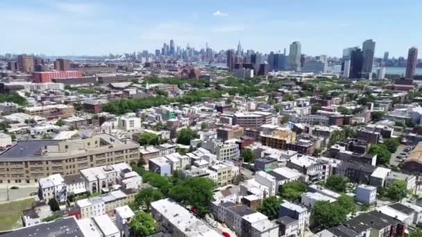Air Flying Jersey City New Jersey Amazing Cityscape Village — Stock video